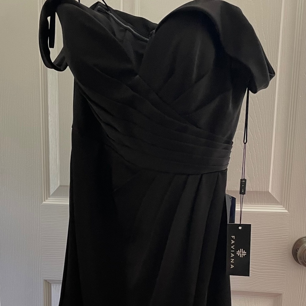 Black off shoulder Faviana dress